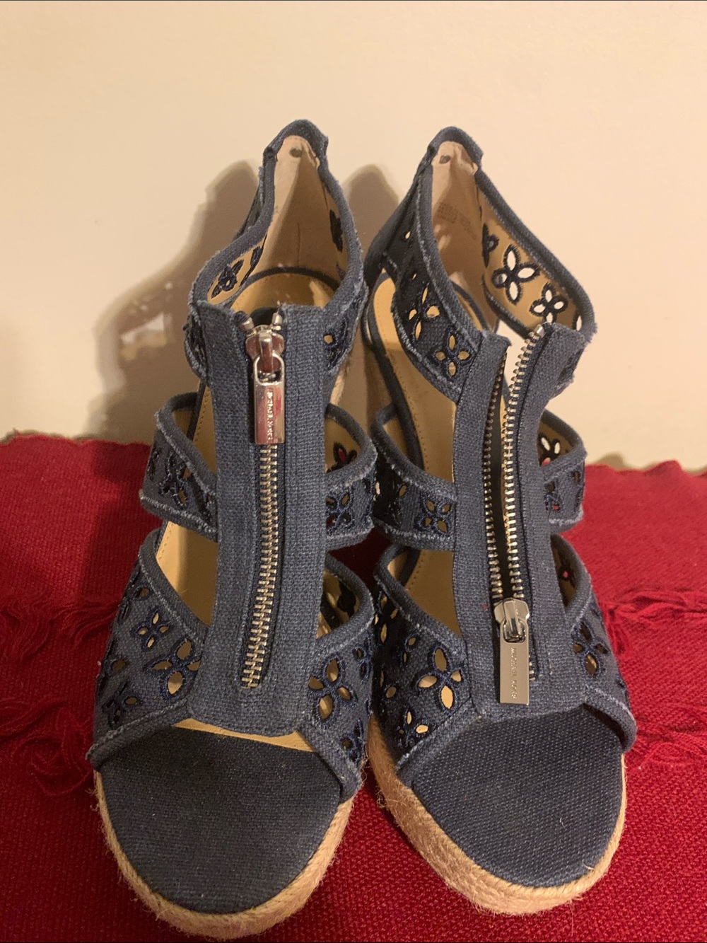 MICHAEL Michael Kors Navy Cutout Zip-Front Wedge Sandals